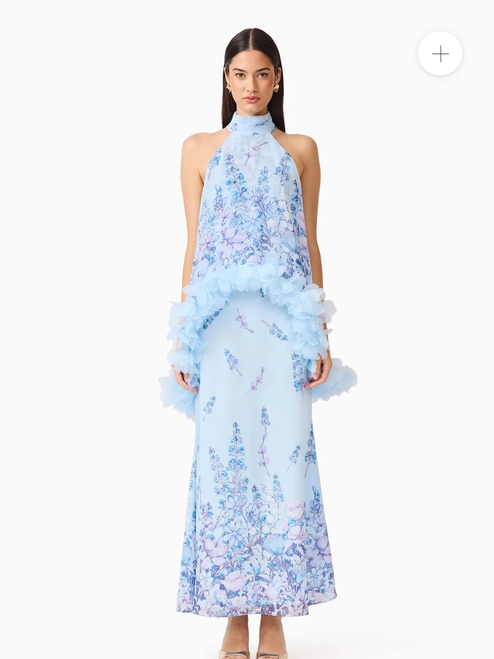 Elliatt Pale Blue Floral Halter Maxi Dress
